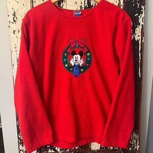Vintage Disney embroidered Mickey Mouse Red Fleece pullover. Size Large.